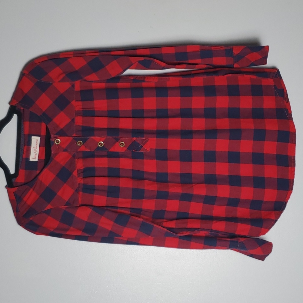 Hanna Andersson Love Hanna Womens Buffalo Plaid Blouse Top